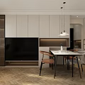 Modern Living Dining Room Interior With Sofa Herringbone Floor And Neutral Cabinet