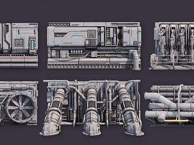 Detailed Industrial Mechanical Structures Featuring Pipes Engines And Metallic Components 3d model