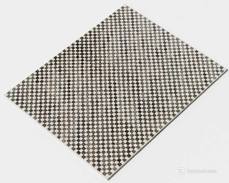 Stylish Square Carpet With Black And White Checkered Pattern Design 3d model 