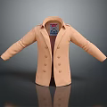Beige Double Breasted Coat With Classic Design Warm Fabric And Open Front 3d model