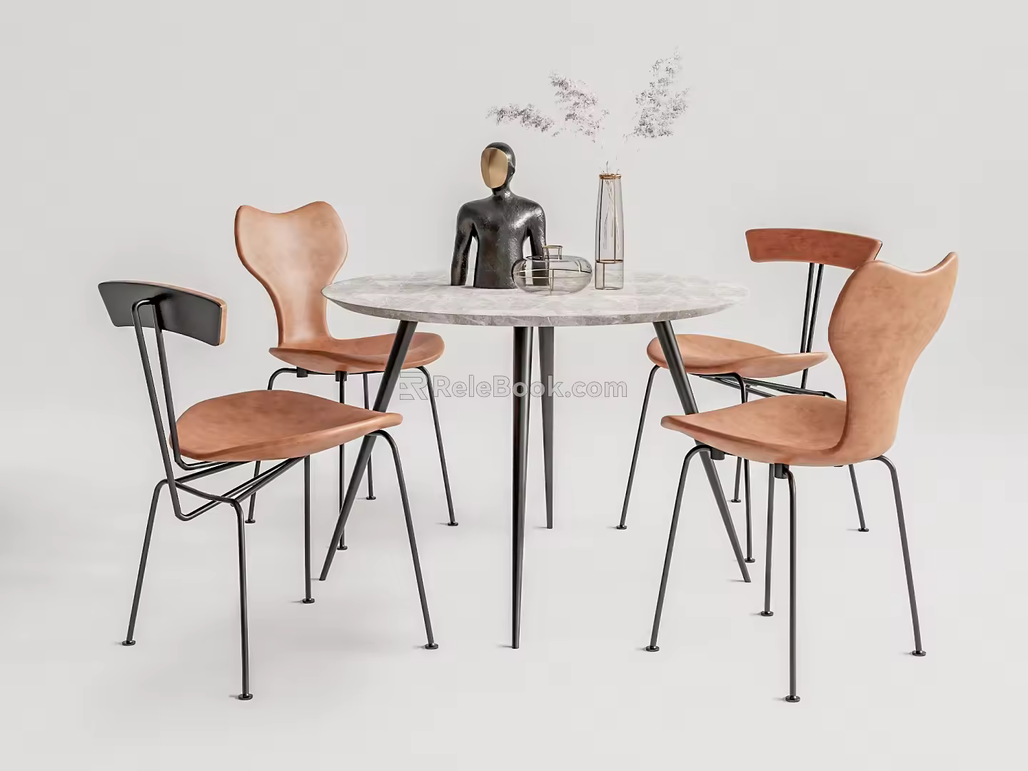 Industrial round dining table and chair SU model 3d model