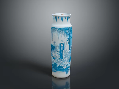 Blue And White Vase With Sculpture Carving Intricate Blue Nature Scenes Artistic Design 3d model