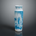 Blue And White Vase With Sculpture Carving Intricate Blue Nature Scenes Artistic Design