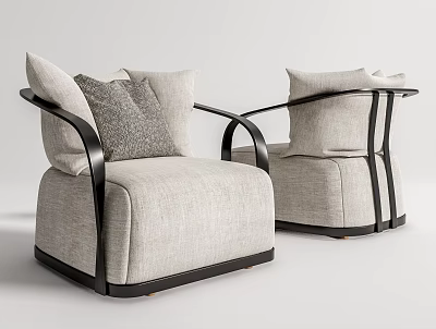 Light Gray Single Sofa With Black Frame And Soft Cushions 3d model