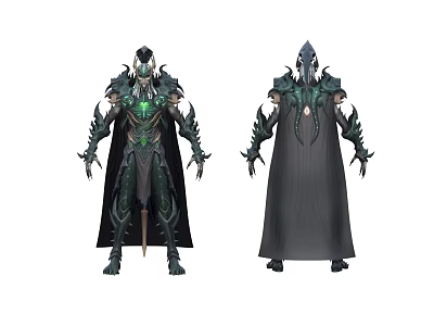 Game And Movie Characters With Intricate Green Black Armor And Long Capes 3d model