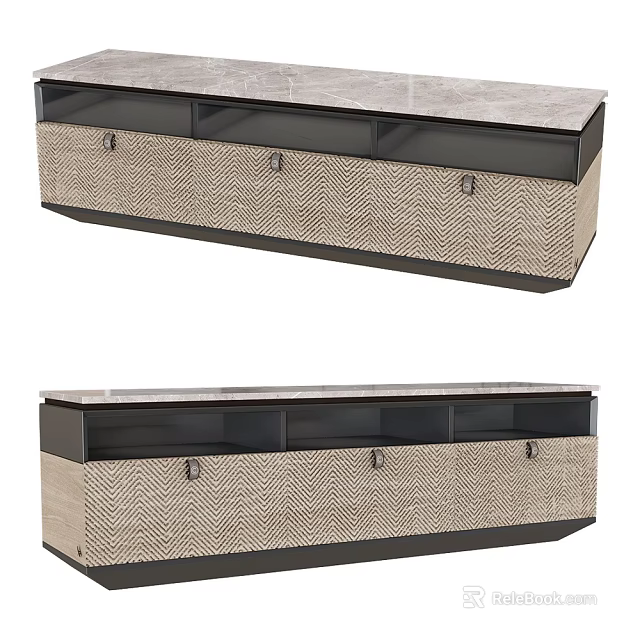 Modern TV Stand With Woven Panels Drawers And Functional Storage Design 3d model 