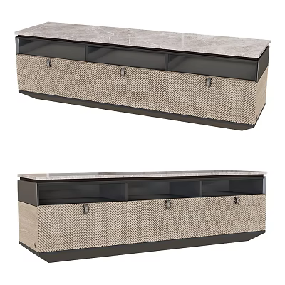 Modern TV Stand With Woven Panels Drawers And Functional Storage Design 3d model