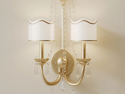 Elegant Golden Wall Sconce With White Lampshade And Crystal Accents 3d model