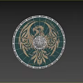 Round Wooden Shield with Eagle Design and Metal Rim Central Boss