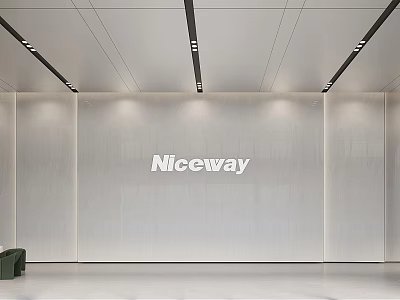 Modern Front Desk Reception Area With Niceway Logo Light Walls And Ceiling Lighting 3d model
