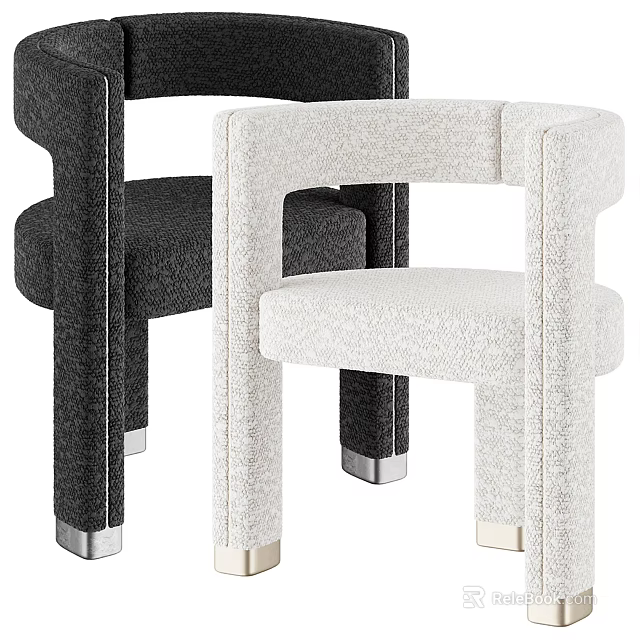 Modern Black And White Fabric Upholstered Leisure Chairs With Metal Legs Design 3d model 