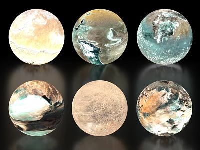 Artistic Decorative Ornament Set With Six Spherical Pieces And Varied Textured Surfaces 3d model