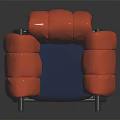 Stylish Single Sofa With Orange Puffy Backrest And Blue Cushion On Black Metal Frame