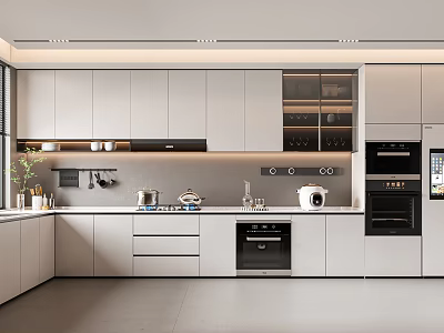 Modern Kitchen Interior Design With White Cabinets Sleek Countertop And Appliances 3d model