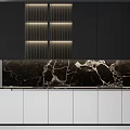 Modern Kitchen Interior With White Cabinets Dark Upper Panels And Marble Countertop 3d model