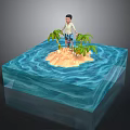 Small Island With Palm Trees And Person Surrounded By Blue Water