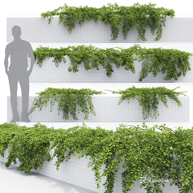 Lush Green Vines Decorating Grid Wall With Hanging Foliage And Man Silhouette 3d model 