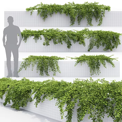 Lush Green Vines Decorating Grid Wall With Hanging Foliage And Man Silhouette 3d model