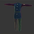 Blue Military Style Uniform Suit With Long Sleeves Buttons Brown Belt Pockets And Epaulets