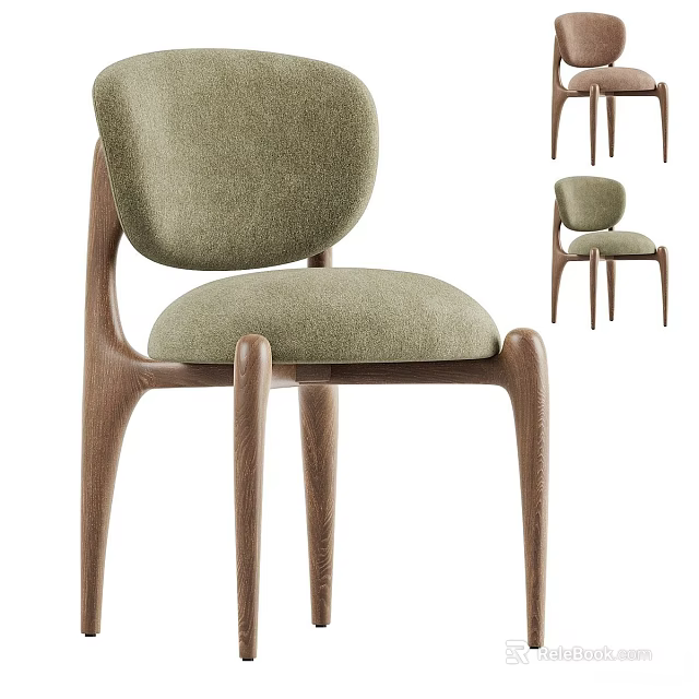 Modern Comfortable Single Chair With Green Fabric Upholstery And Wooden Legs 3d model 