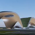 Modern Green Curved Building Facade With Sustainable Panel Design And Architectural Arches