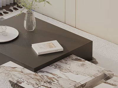 Modern Sofa Coffee Table Set With Marble Accent Vase Plants Book And Plate 3d model