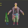 Game Movie Character With Blonde Hair Red Vest Gray Coat And Umbrella