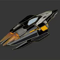 Futuristic Spacecraft With Sleek Black Silver Orange And Yellow Aerodynamic Design