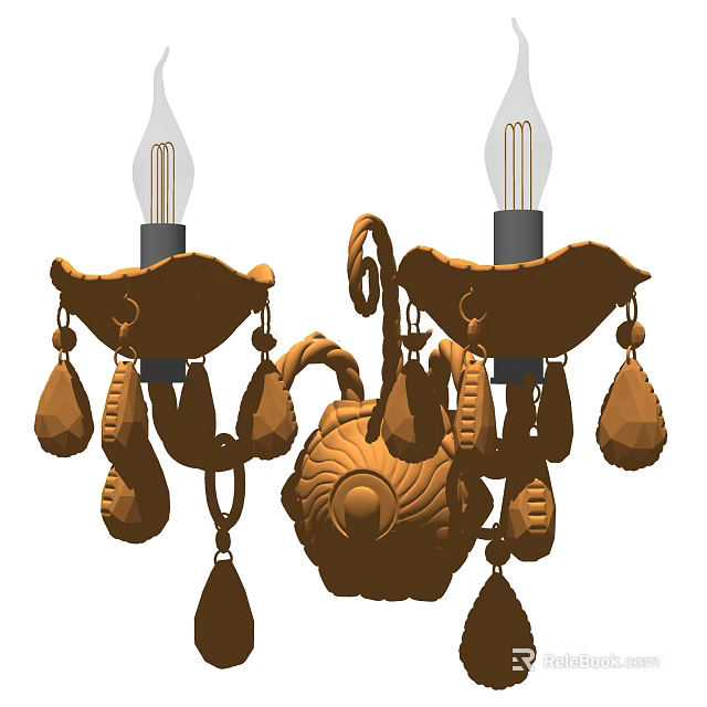 Vintage Ornate Wall Sconce With Carved Details And Hanging Pendants 3d model 