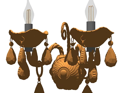 Vintage Ornate Wall Sconce With Carved Details And Hanging Pendants 3d model