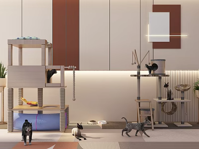 Cat Supplies With Multi level Cat Trees Scratching Posts Play Toys And Cozy Beds 3d model
