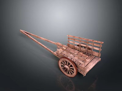 Vintage Wooden Cart Design With Classic Frame Wheels And Railing Structure 3d model
