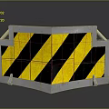 Yellow And Black Striped Metal Barrier With Silver Frame And Reflection On Smooth Gray Surface