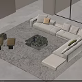 Modern Beige Sofa And Coffee Table Set With Marble Top And Cushions In Living Room