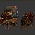 Horned Dinosaur Character Carrying Packed Cargo With Colorful Bundles And Rope Ties