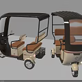 Beige And Brown Three Wheeled Electric Vehicle With Open Cabin And Seats