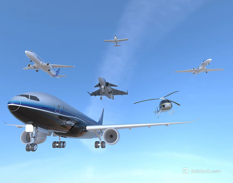 Modern Large Passenger Plane Flying In Clear Blue Sky With Sleek Design Features 3d model 
