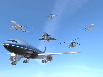 Modern Large Passenger Plane Flying In Clear Blue Sky With Sleek Design Features 3d model