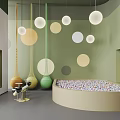 Children's Play Equipment With Colorful Ball Pit Yellow Green Slides And Round Pendant Lights