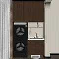 Modern Wooden Balcony Cabinet With Washer Dryer Sink And Storage Shelves