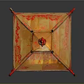 Traditional Chinese Red Lantern With Golden Decorations And Hanging Tassels