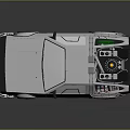 Classic White DeLorean Car With Gull Wing Doors And Roof Mounted Device