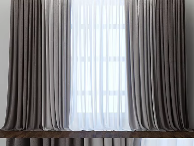 Grey and White Sheer Curtains at Window with Light and Reflection 3d model