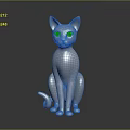 Shiny Silver Cat Sculpture With Glowing Yellow Eyes On Dark Surface