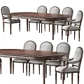 Traditional Dark Brown Wooden Oval Dining Table With Upholstered Round Back Chairs Set