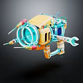 Yellow And Blue Robotic Tool With Transparent Circular Component And Wrench 3d model