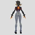 Game Movie Character In Tech Inspired Futuristic Gray Combat Suit With Red Accents Flaming Hands