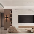 Modern Living and Dining Room Interior With Sofa Portrait Painting White Ottomans And Dining Chairs
