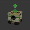 White And Green Small Robot With Green Cross Symbol And Top Plant On Tracks