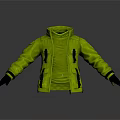 Green Jacket 3D Model With Zipper Pockets And Black Gloves On White Background